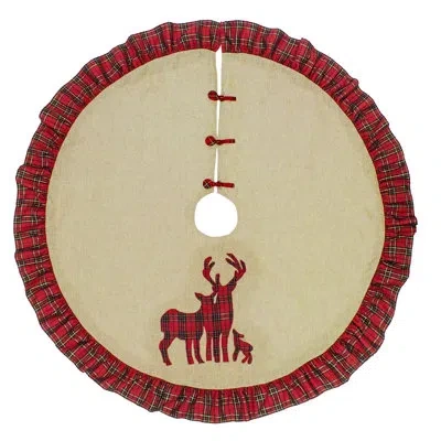 Fennco Styles Holiday Reindeer Family Tartan Ruffle Christmas Tree Skirts