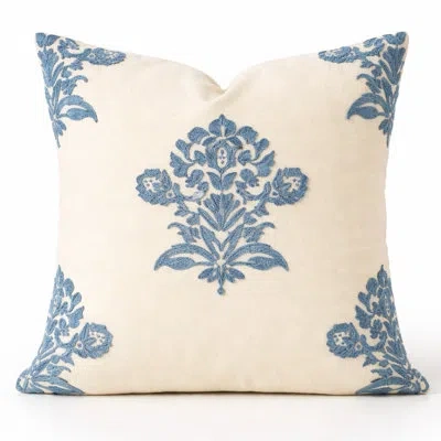 Fennco Styles Indigo Embroidered Medallion Throw Pillow With Insert 18" X 18" In Blue
