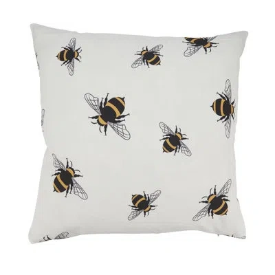 Fennco Styles Ivory Adorable Bumble Bee Poly Filled Indoor Outdoor Throw Pillow 18" W X 18" L