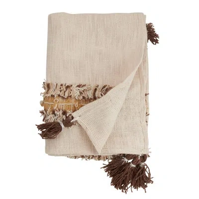 Fennco Styles Ivory Tassel And Fringe Cotton Woven Throw Blanket