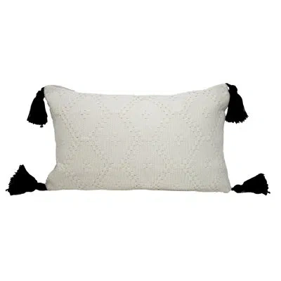 Fennco Styles Ivory Woven Diamond Tassels Poly-filled Throw Pillow 12" W X 20" L