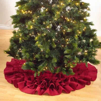 Fennco Styles Jute Ruffled Design Christmas Tree Skirt 56" Round In Red