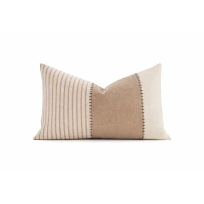Fennco Styles Light Beige Rustic Striped Throw Pillow Cover 12" X 20" - Modern Stitched Accent Pillow Case, 1-pack In Brown