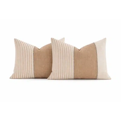 Fennco Styles Light Beige Rustic Striped Throw Pillow With Insert 12" X 20" - Modern Stitched Accent Pillow, 1-pac In Brown