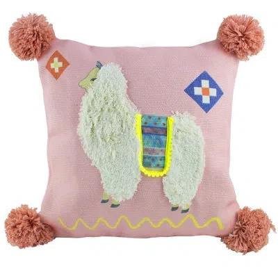 Fennco Styles Llama Tufted Cotton Blend Indoor/outdoor Throw Pillow In Pillow Cover Only - No Insert