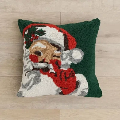 Fennco Styles Loop Tufted Christmas Throw Pillow Cover 17" X 17" In Green Santa