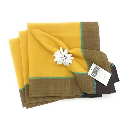 Fennco Styles Marigold Striped Border 20" Dinner Napkins, Set Of 4