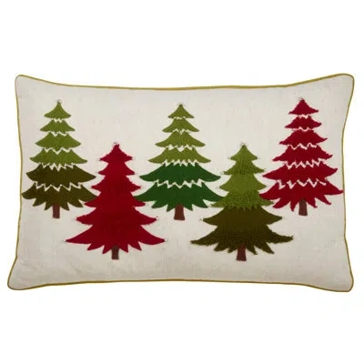 Fennco Styles Multicolor Christmas Trees With Pearl 100% Cotton Holiday Throw Pillow Cover 14"w X 22" L In Polyester