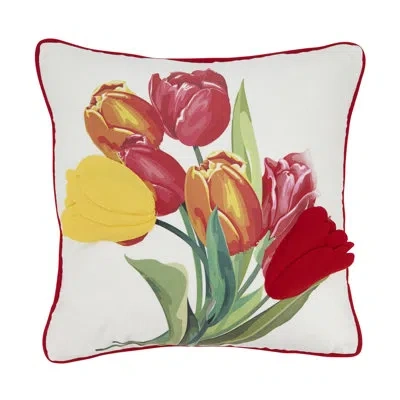 Fennco Styles Multicolor Felt Appliqué Tulips Decorative Throw Pillow Cover 18" W X 18" L