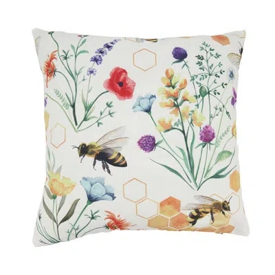 Fennco Styles Multicolored Bumble Bee & Floral Poly Filled Indoor Outdoor Throw Pillow 18" W X 18" L