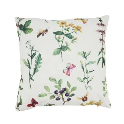 Fennco Styles Multicolored Bumble Bee & Wildflower Poly Filled Indoor Outdoor Throw Pillow 18" W X 18" L