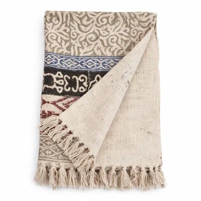 Fennco Styles Multicolored Geometric Abstract Boho Block Print Cotton Throw Blanket With Tassel 47" W X 70" L