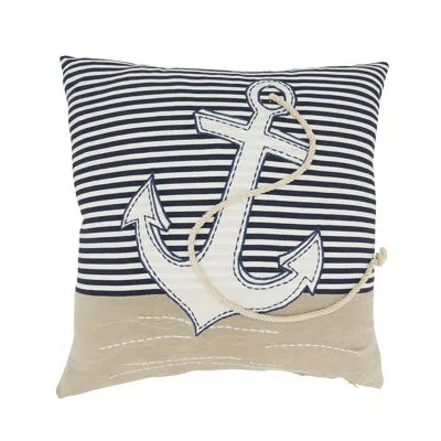 Fennco Styles Multicolored Nautical Embroidered Anchor Stripe Cotton Throw Pillow Cover 18" W X 18" L