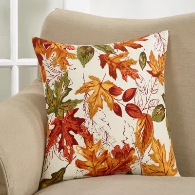 Fennco Styles Multicolored Warm Embroidered Autumn Leaves 100% Cotton Throw Pillow Cover 20 X 20 Inch