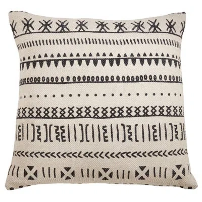 Fennco Styles Natural Geometric Cloth Pattern Cotton Decorative Filled Throw Pillow 22" W X 22" L In Beige