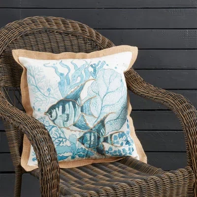 Fennco Styles Navy Blue Nautical Sea Animals Decorative Coastal Throw Pillow 18" W X 18" L - Fish