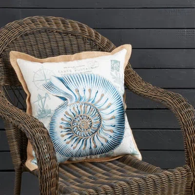 Fennco Styles Navy Blue Nautical Sea Animals Decorative Coastal Throw Pillow 18" W X 18" L - Sea Shell