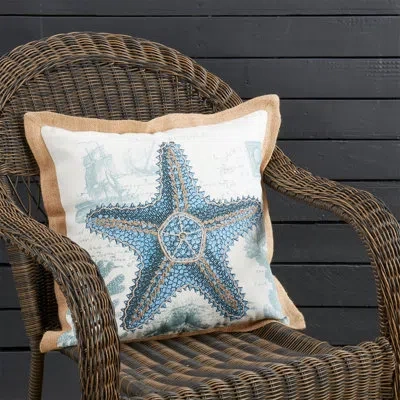 Fennco Styles Navy Blue Nautical Sea Animals Decorative Coastal Throw Pillow 18" W X 18" L - Starfish