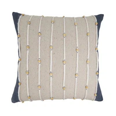 Fennco Styles Navy Blue Rope & Bead Nautical Cotton Throw Pillow Cover 20" W X 20" L