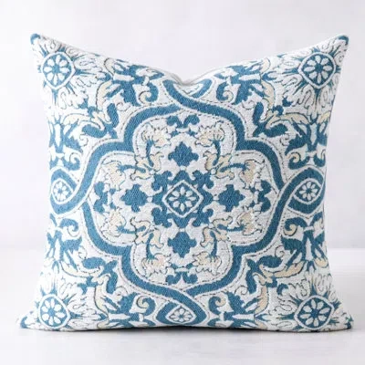 Fennco Styles Ornate Medallion Jacquard Throw Pillow Cover 18" X 18" In Blue