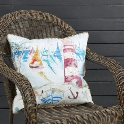 Fennco Styles Outdoor Coastal Lighthouse Multicolored Throw Pillow Cover 20" W X 20" L