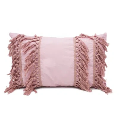 Fennco Styles Pink Stylish Fringe Tassels Decorative Cotton Throw Pillow Cover Only 12" X 20"