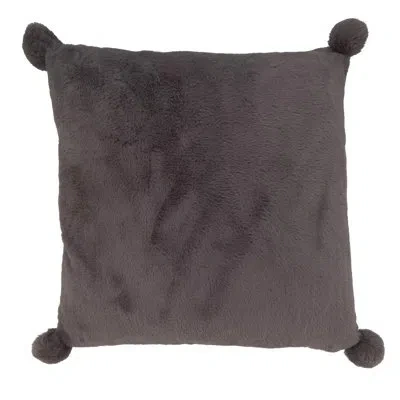 Fennco Styles Plush Faux Rabbit Fur Pom Pom Decorative Poly Filled Throw Pillow 18" W X 18" L In Gray