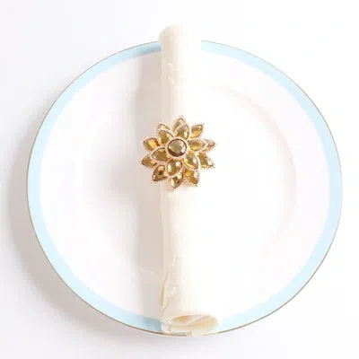Fennco Styles Purple Rhinestone Crystal Flower Metal Napkin Rings,  Set Of 4 In Gold