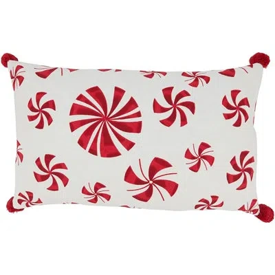 Fennco Styles Red & White Festive Holiday Peppermints Cotton Throw Pillow Cover 12" W X 20" L In White;red