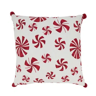 Fennco Styles Red & White Festive Holiday Peppermints Cotton Throw Pillow Cover 20" W X 20" L In White;red