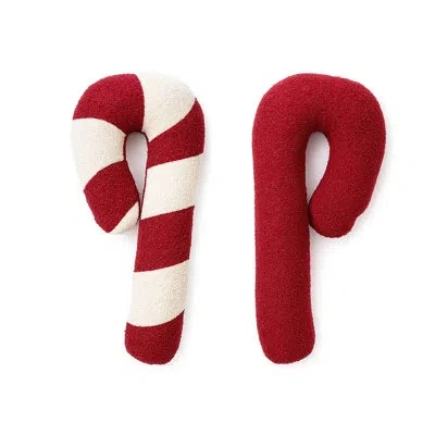 Fennco Styles Red & White Plush Candy Cane Stick Christmas Filled Throw Pillow – 8" X 20" In White;red