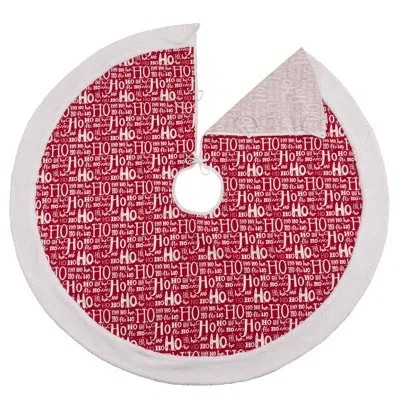 Fennco Styles Red Cotton Ho Ho Ho Christmas Tree Skirt Round
