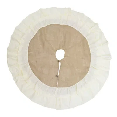Fennco Styles Ruffled Design Cotton Jute Holiday Decor Christmas Tree Skirt, Round In Brown