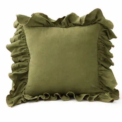 Fennco Styles Ruffled Edge Pure Cotton Decorative Throw Pillow With Insert 18" X 18" -  Elegant Vintage Cushion In Green