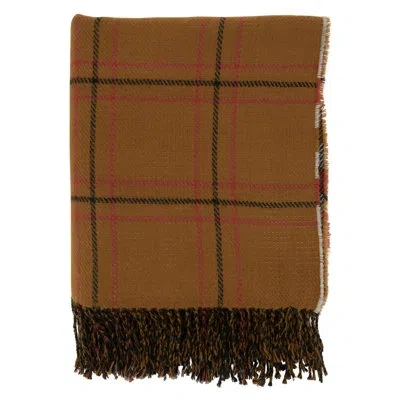 Fennco Styles Rust Knitted Reversible Plaid Stripes Fringe Throw Blanket 50" W X 60" L