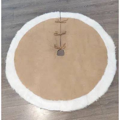 Fennco Styles Rustic Burlap Trim Tree Skirt In White;natural