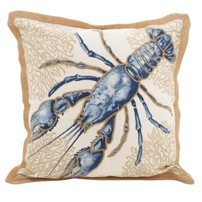 Fennco Styles Sea Creatures Cotton Throw Pillow In Blue;beige;lobster
