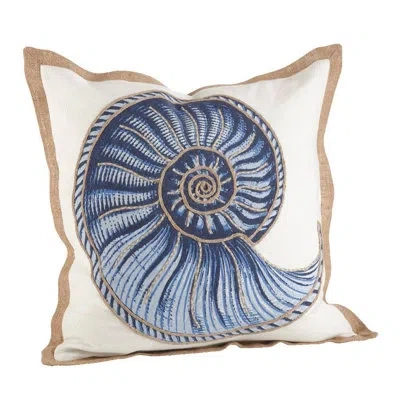Fennco Styles Sea Creatures Cotton Throw Pillow In Blue;beige;nautilus Spiral Shell