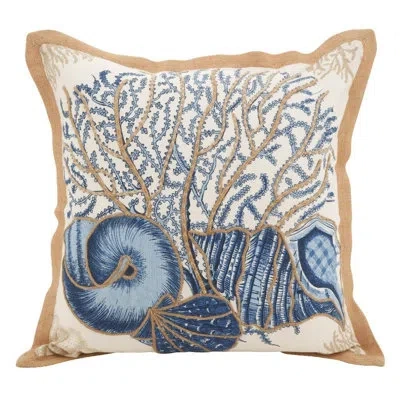 Fennco Styles Sea Creatures Cotton Throw Pillow In Blue;beige;sea Shell