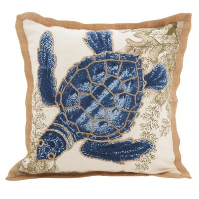 Fennco Styles Sea Creatures Cotton Throw Pillow In Blue;beige;turtle