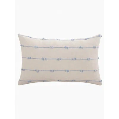 Fennco Styles Sky Blue Stitch Line Decorative Throw Pillow With Insert 12" X 20" - Frayed Striped Accent Pillow, 1 In Brown