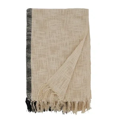 Fennco Styles Striped Cotton Beige Throw Blanket With Tassel 50" W X 60" L