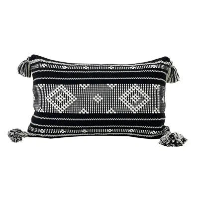 Fennco Styles Tribal Black & White Diamond Woven Cotton 12"x20" Lumbar Filled Throw Pillow