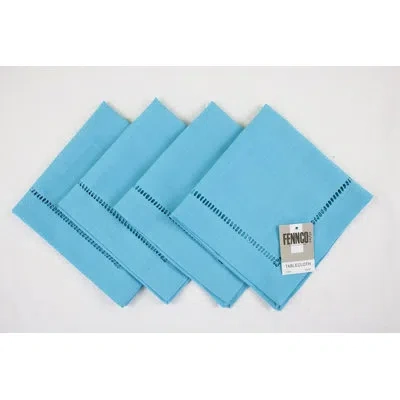 Fennco Styles Turquoise Hemstitch Design 18" Dinner Napkins, Set Of 4 In Blue