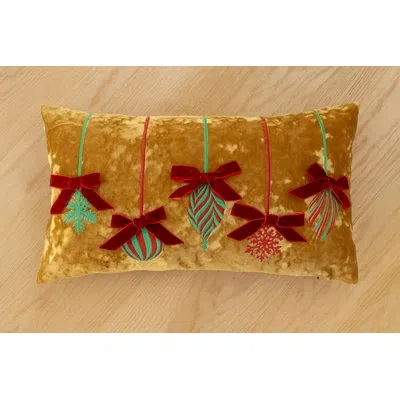 Fennco Styles Velvet Christmas Refined Holly Berries Embroidered Filled Throw Pillow In Gold Geometric