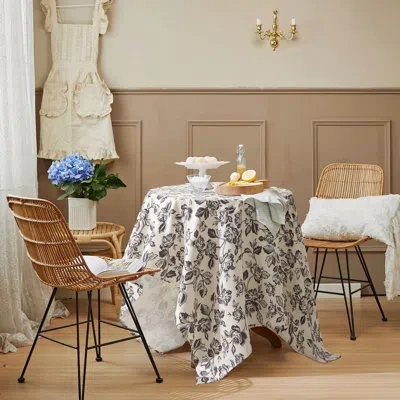Fennco Styles Vintage Black Rose Print Tablecloth – 56" W X 56" L In Multi