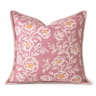 Fennco Styles Vintage Pink Flower Printed Decorative Filled Throw Pillow 18" X 18"