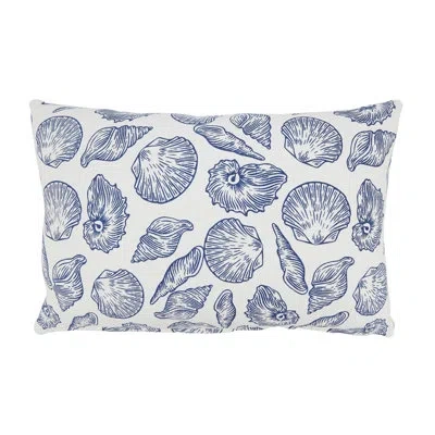 Fennco Styles White & Blue Nautical Seashells Cotton Decorative Throw Pillow Cover