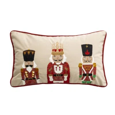 Fennco Styles White Embroidered Sequin Nutcracker Velvet Throw Pillow Cover 12" W X 20" L In White,x 20