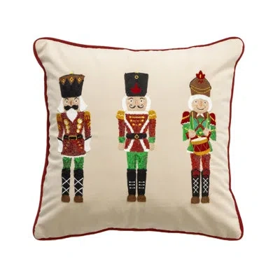 Fennco Styles White Embroidered Sequin Nutcracker Velvet Throw Pillow Cover 18" W X 18" L In White,x 18